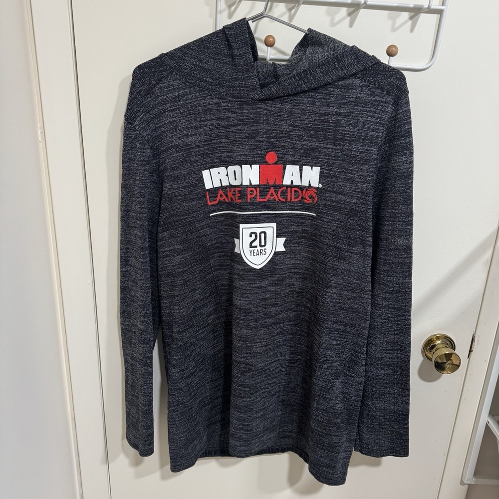 Ironman Lake Placid 20 Years Triathlon Gray Hoodie Pullover Men's Size Large